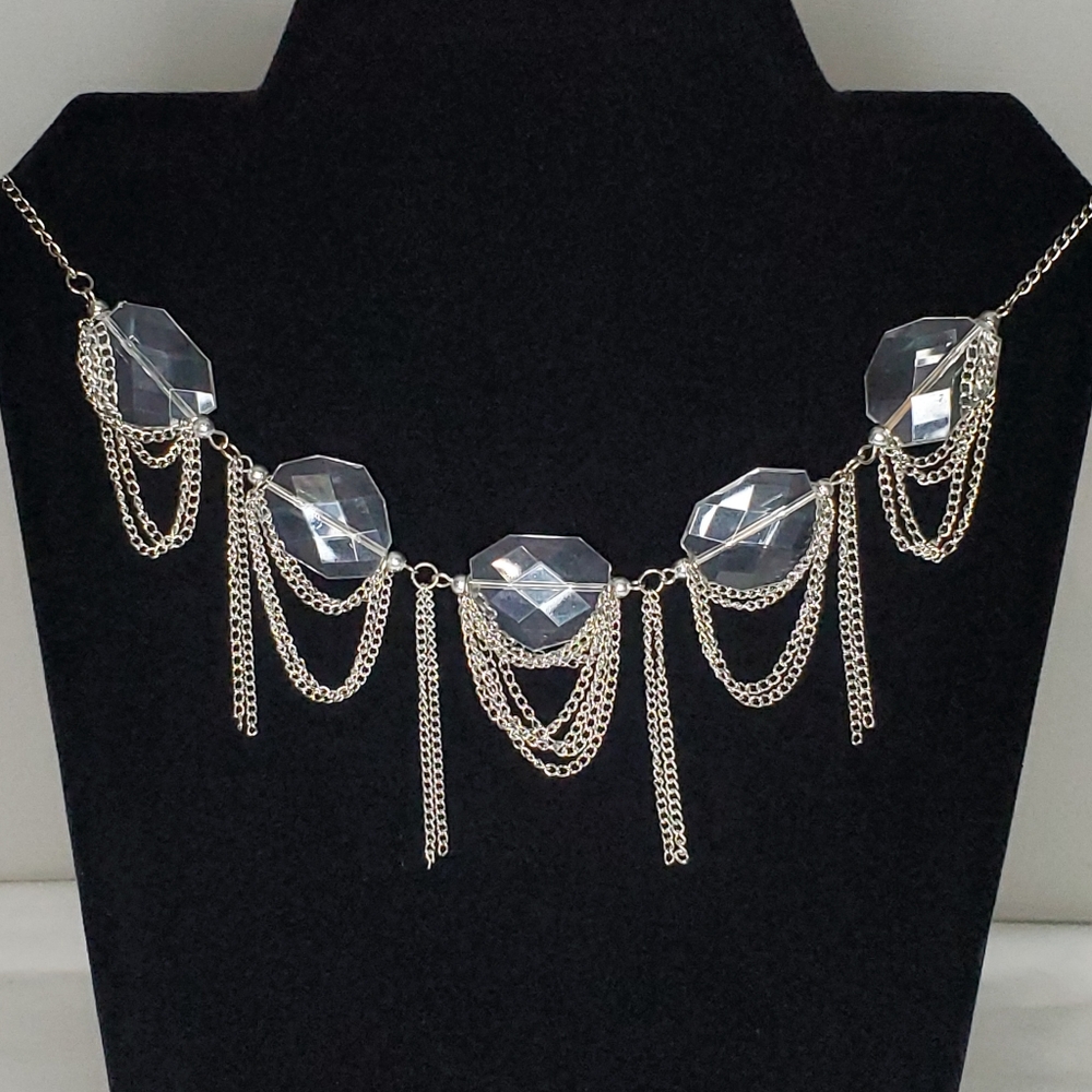 Silver Toned Crystal Bead Choker Necklace